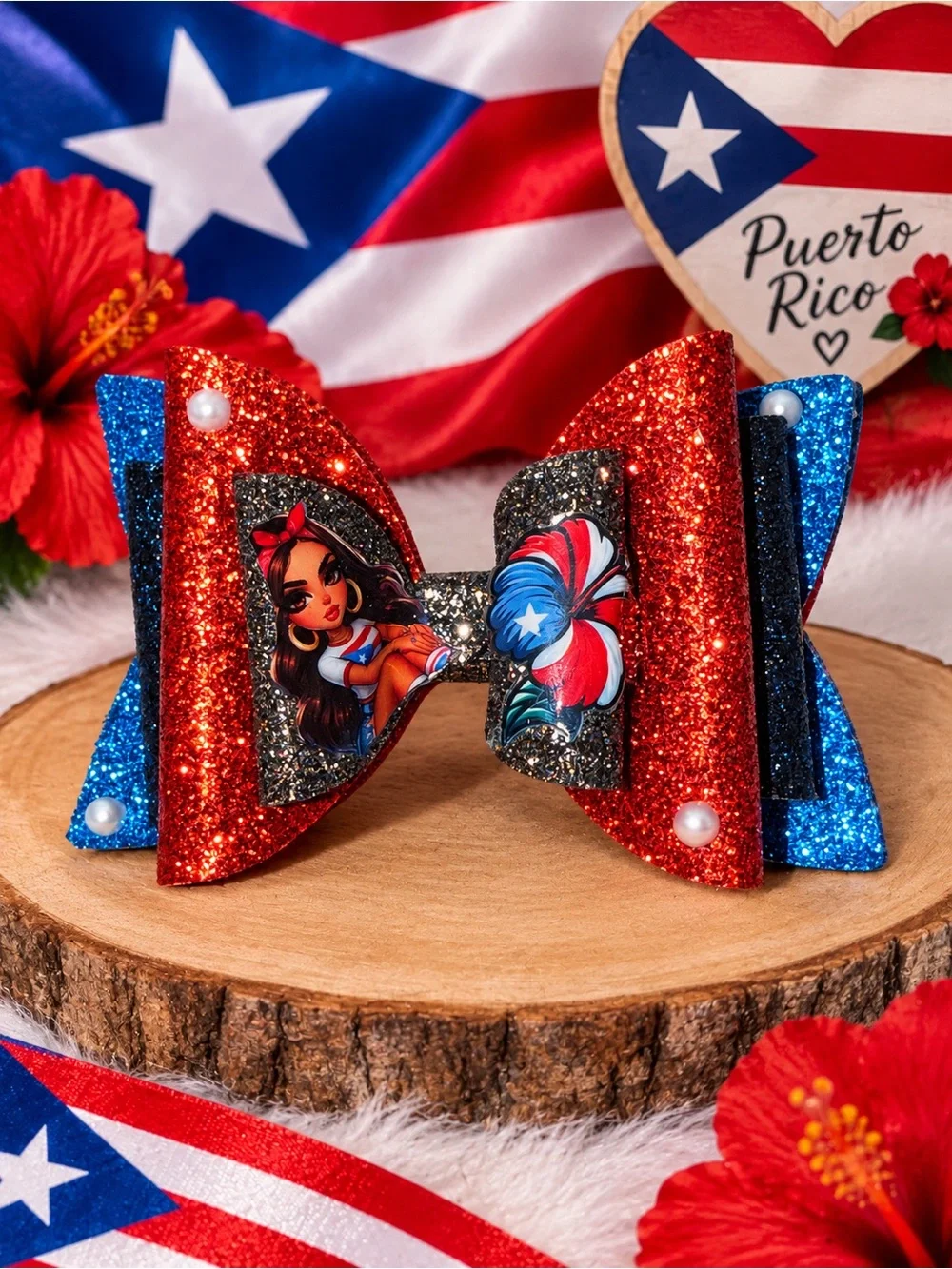 Sparkling Red Glitter PR Patriotic Kids Hair Bow